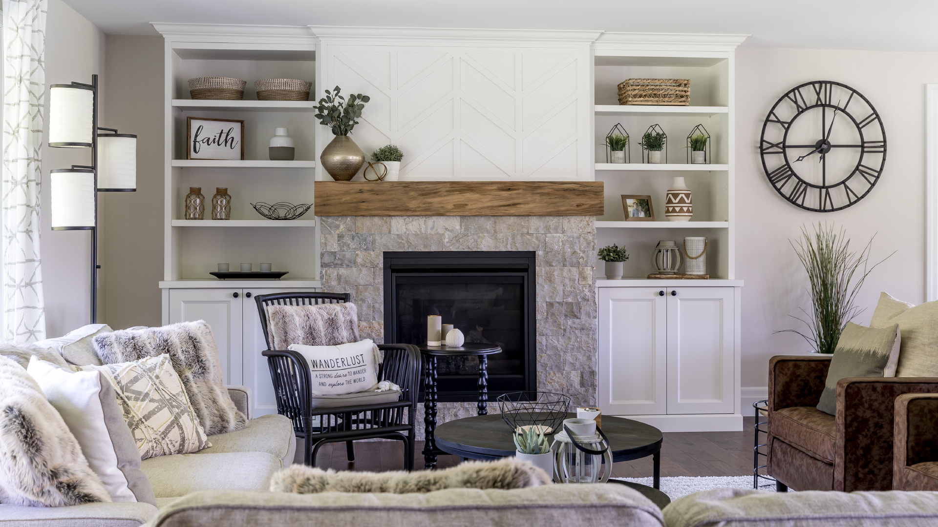 Custom fire place with shelves