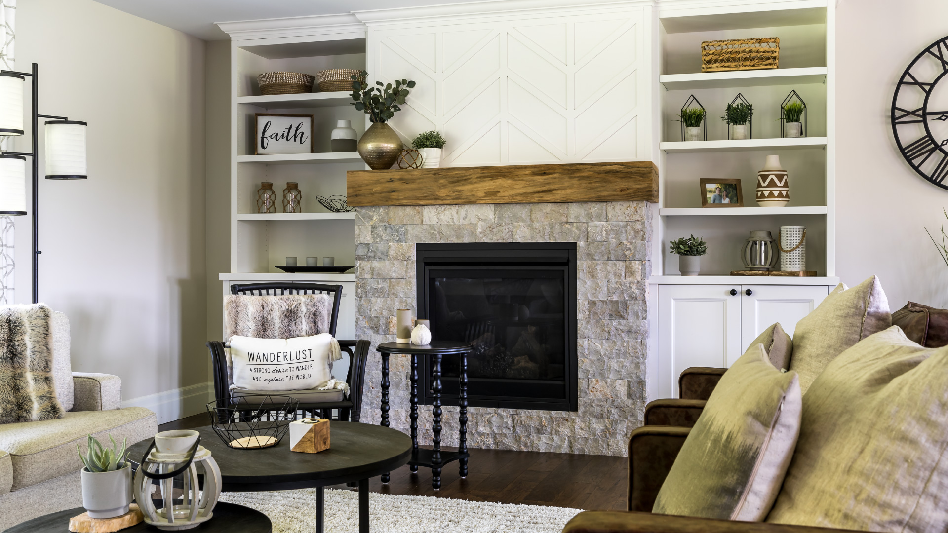 Custom fire place with shelves