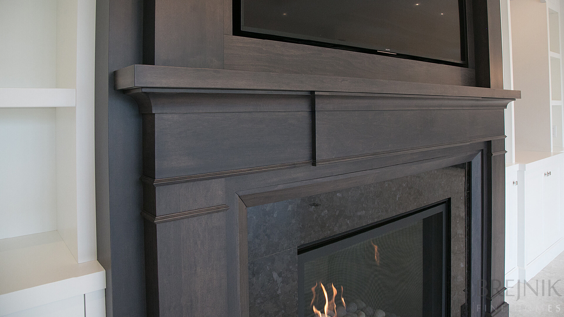 Close up view of a fireplace